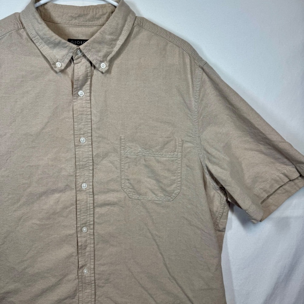 George Button Down Shirt Short Sleeve Casual Khaki Mens‎ Sz XL